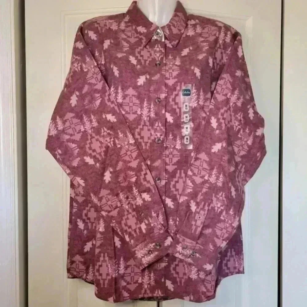 Vintage NWT Cabelas Women's Button Down‎ Maroon Snowflake Shirt, Size Medium